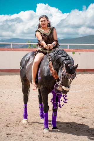 Woman horse riding arena equestrian portrait