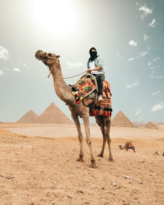 Camel rider pyramids Egypt desert travel