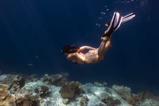 Freediver coral reef underwater ocean adventure.