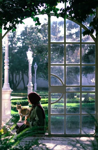 Woman relaxing greenhouse garden nature lifestyle.